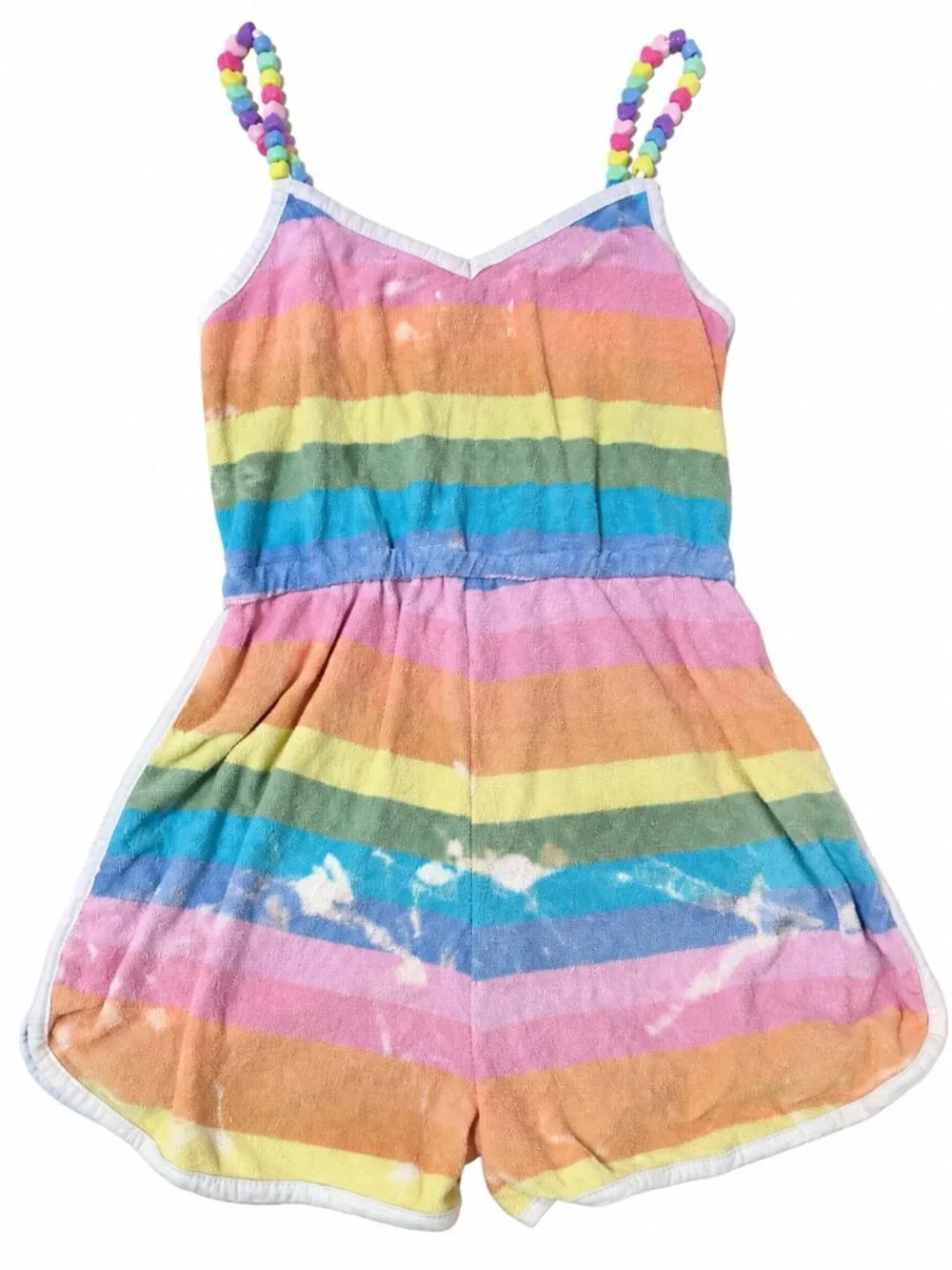 Lola + The Boys Girls Rainbow Striped Romper Heart Beaded Straps Size 8